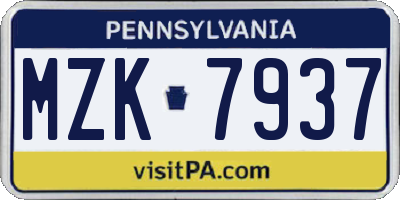 PA license plate MZK7937