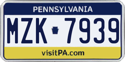 PA license plate MZK7939