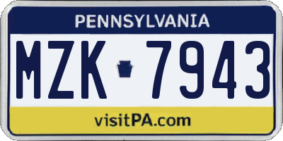 PA license plate MZK7943