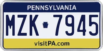 PA license plate MZK7945