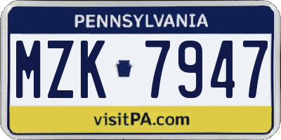 PA license plate MZK7947