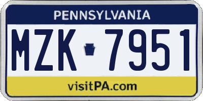 PA license plate MZK7951