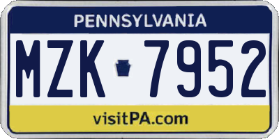 PA license plate MZK7952