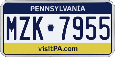 PA license plate MZK7955