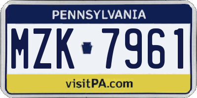 PA license plate MZK7961