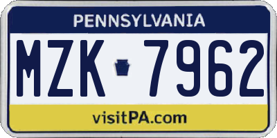 PA license plate MZK7962