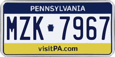 PA license plate MZK7967
