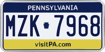 PA license plate MZK7968