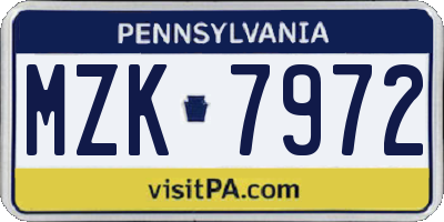PA license plate MZK7972