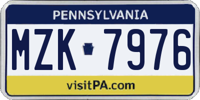PA license plate MZK7976