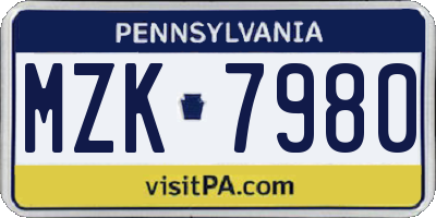 PA license plate MZK7980