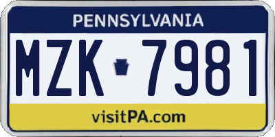 PA license plate MZK7981