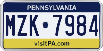 PA license plate MZK7984