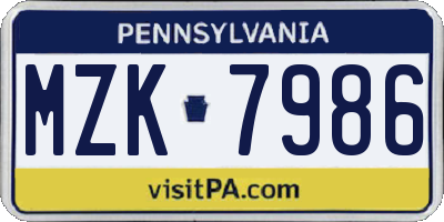 PA license plate MZK7986