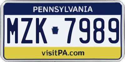 PA license plate MZK7989