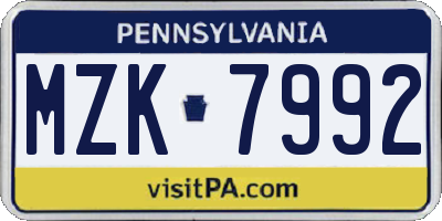 PA license plate MZK7992