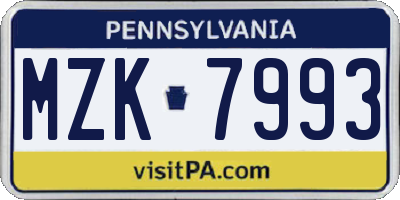 PA license plate MZK7993