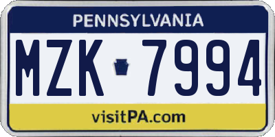 PA license plate MZK7994