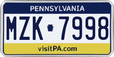 PA license plate MZK7998