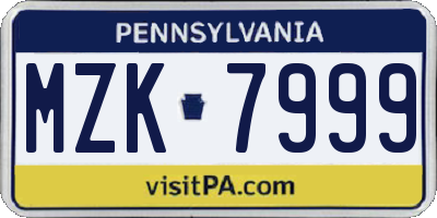 PA license plate MZK7999