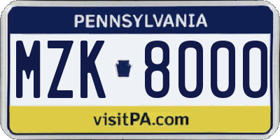 PA license plate MZK8000
