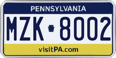 PA license plate MZK8002