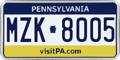 PA license plate MZK8005