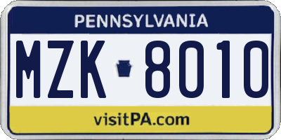 PA license plate MZK8010