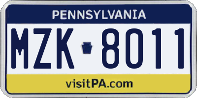 PA license plate MZK8011