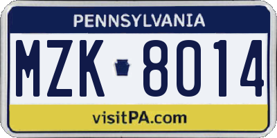 PA license plate MZK8014