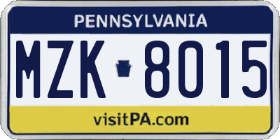 PA license plate MZK8015