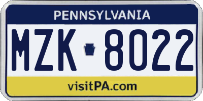 PA license plate MZK8022