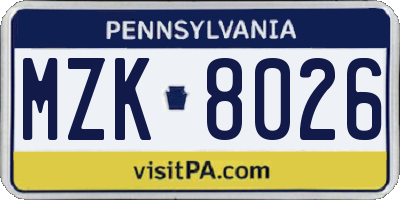 PA license plate MZK8026