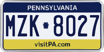 PA license plate MZK8027