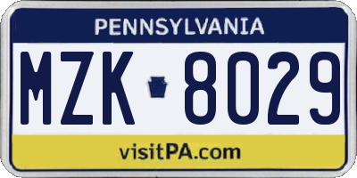 PA license plate MZK8029