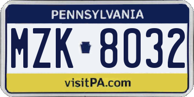 PA license plate MZK8032