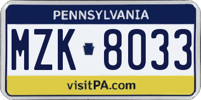 PA license plate MZK8033