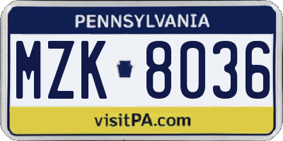 PA license plate MZK8036