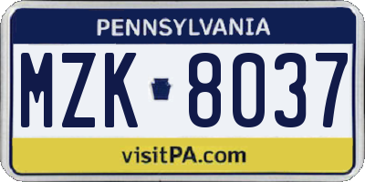 PA license plate MZK8037