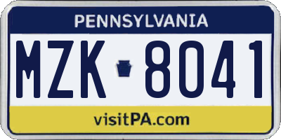 PA license plate MZK8041