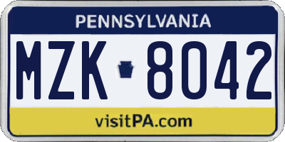 PA license plate MZK8042