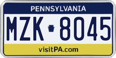PA license plate MZK8045