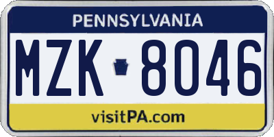 PA license plate MZK8046