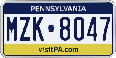 PA license plate MZK8047
