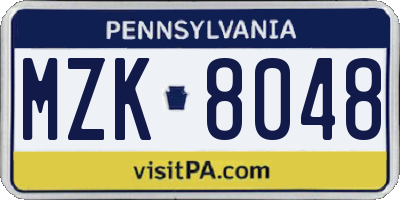 PA license plate MZK8048