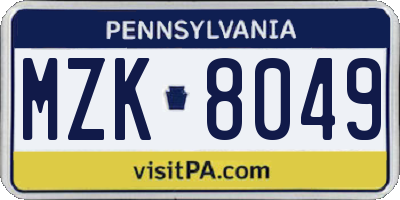 PA license plate MZK8049