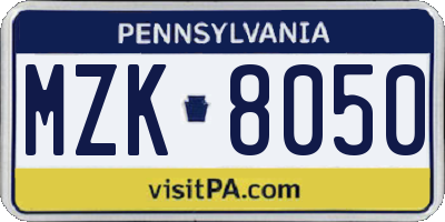 PA license plate MZK8050