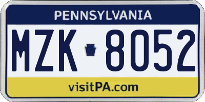 PA license plate MZK8052