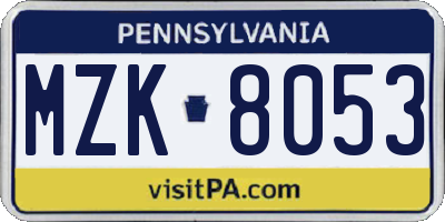 PA license plate MZK8053