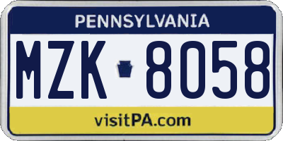PA license plate MZK8058